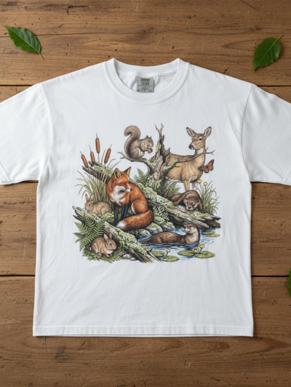 90s Woodland Animals Graphic Tee | Cottagecore Fox Deer Otter Shirt